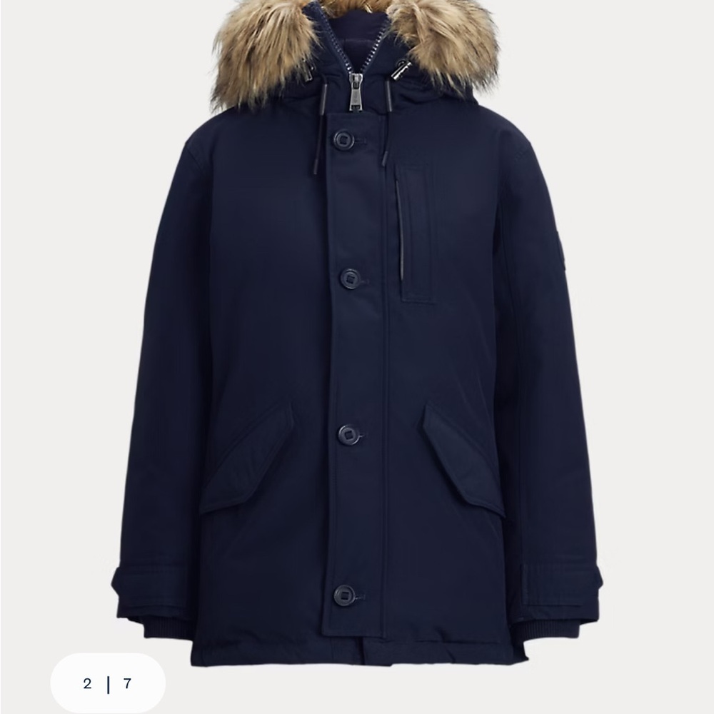 Ralph Lauren Men's Dark Blue Puffer with Faux Fur Hood